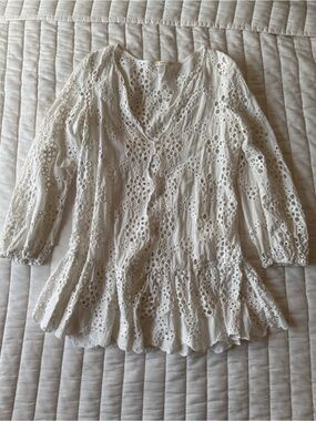 Eberjey White Eyelet V-Neck Tunic Top